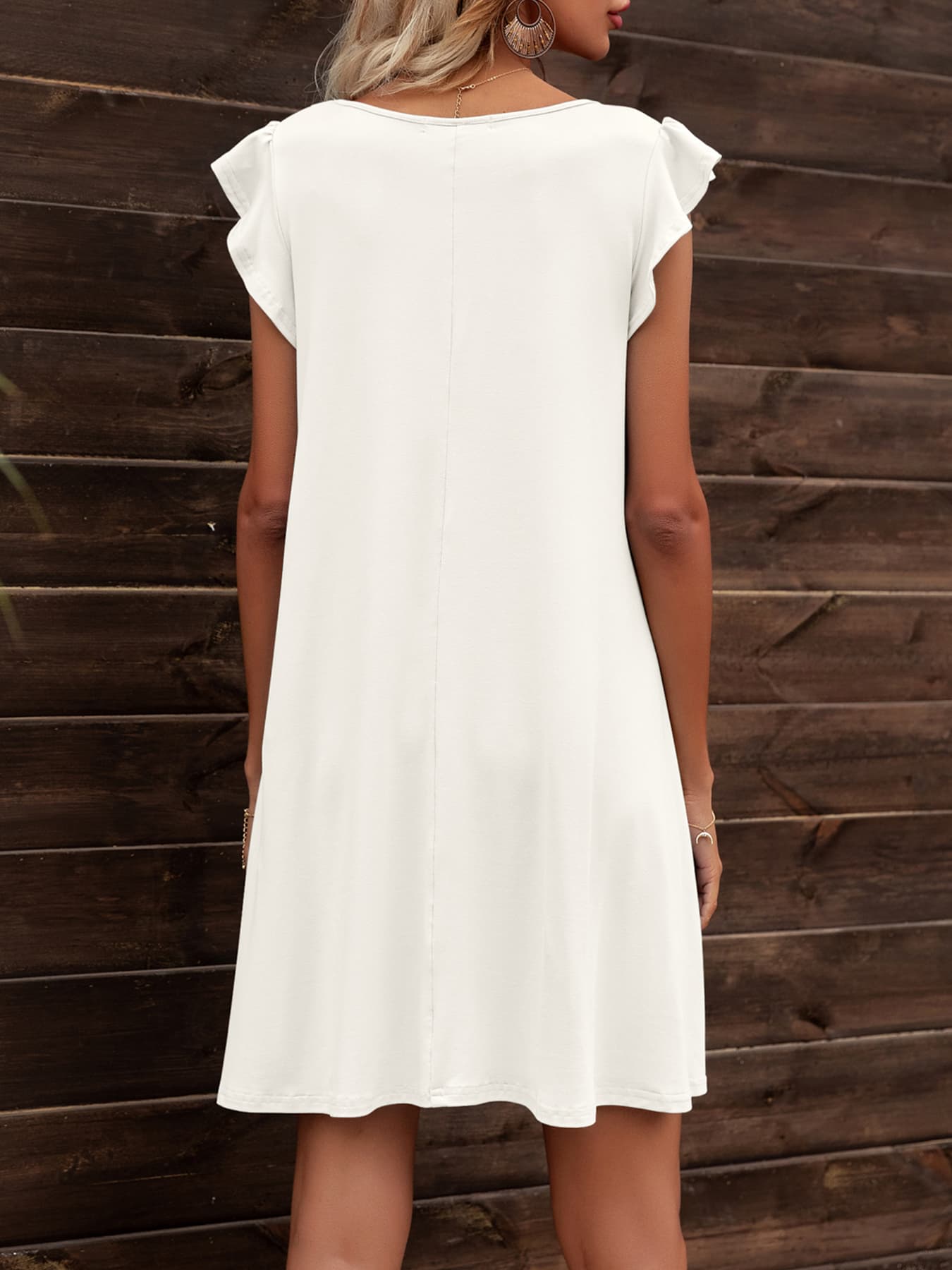 Women’s Round Neck Flutter Sleeve Dress with Pockets