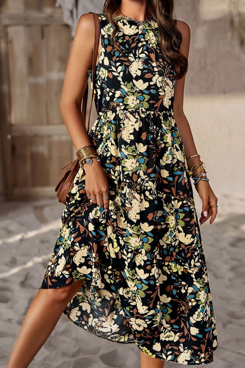 Women’s Printed Sleeveless Midi Dress with Pocket