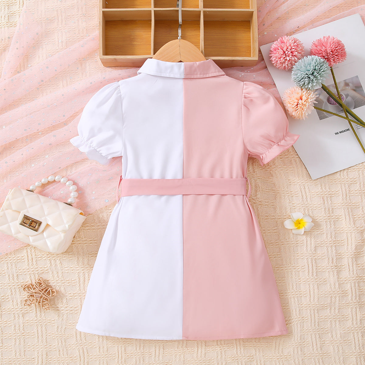 Children’s Girls Two-Tone Belted Shirt Dress