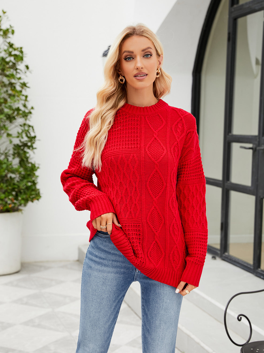 Women’s Round Neck Dropped Shoulder Sweater