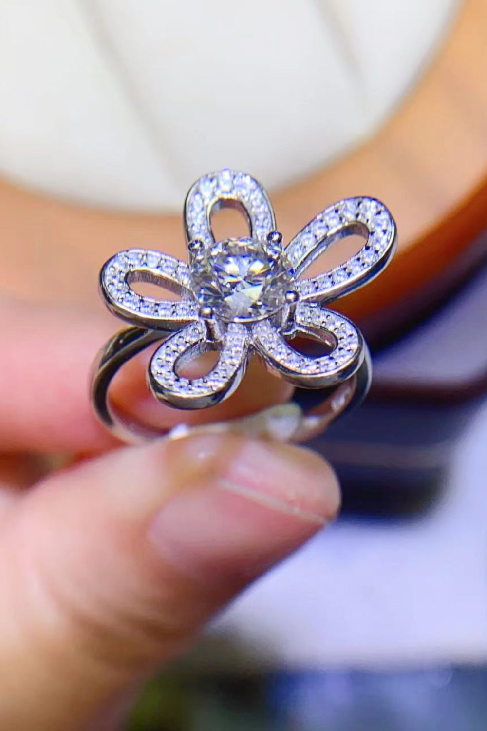 Women’s 1 Carat Moissanite Flower-Shape Open Ring