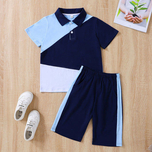 Children’s Boys Color Block Polo Shirt and Shorts Set