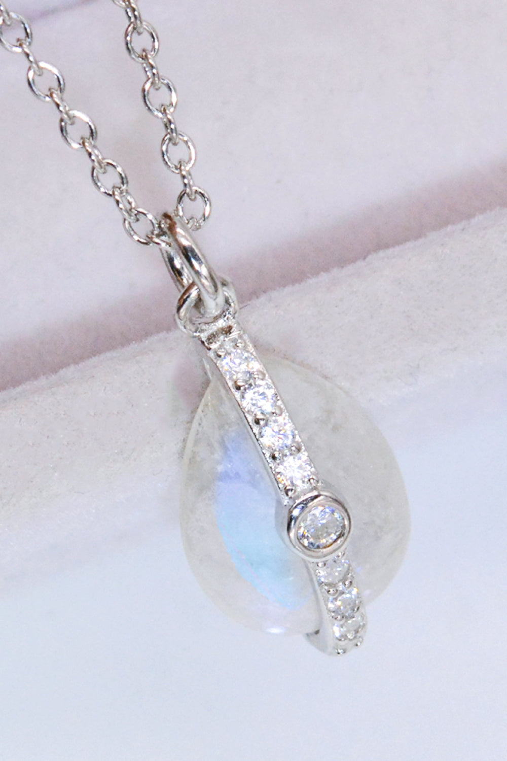 Women’s Natural Moonstone and Zircon Pendant Necklace