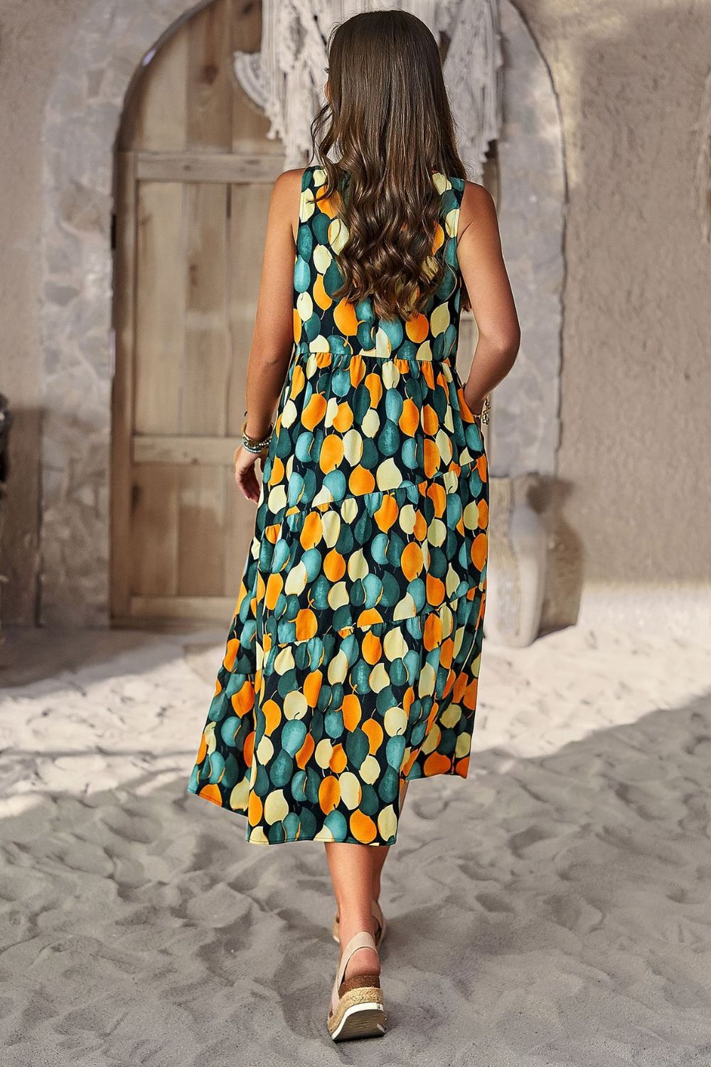 Women’s Printed Sleeveless Midi Dress with Pocket