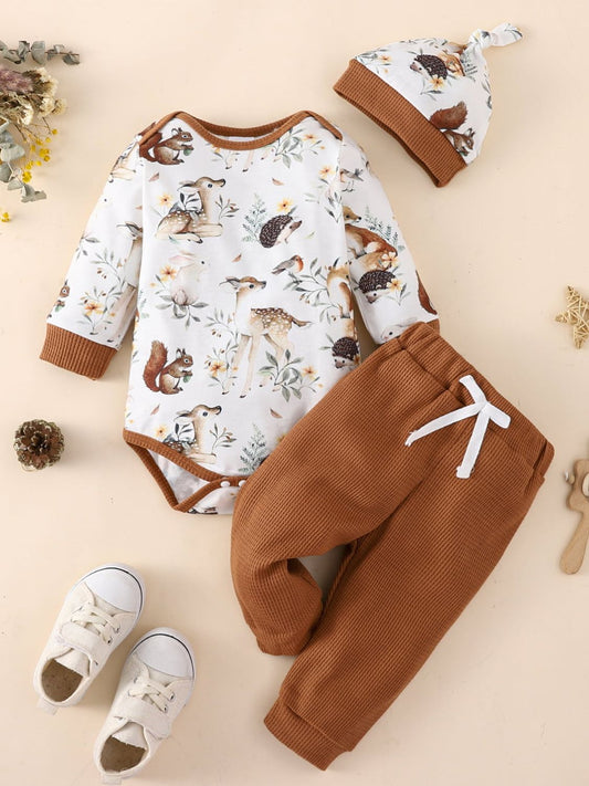 Children’s Boys  Girls Baby Printed Bodysuit and Waffle-Knit Joggers Set