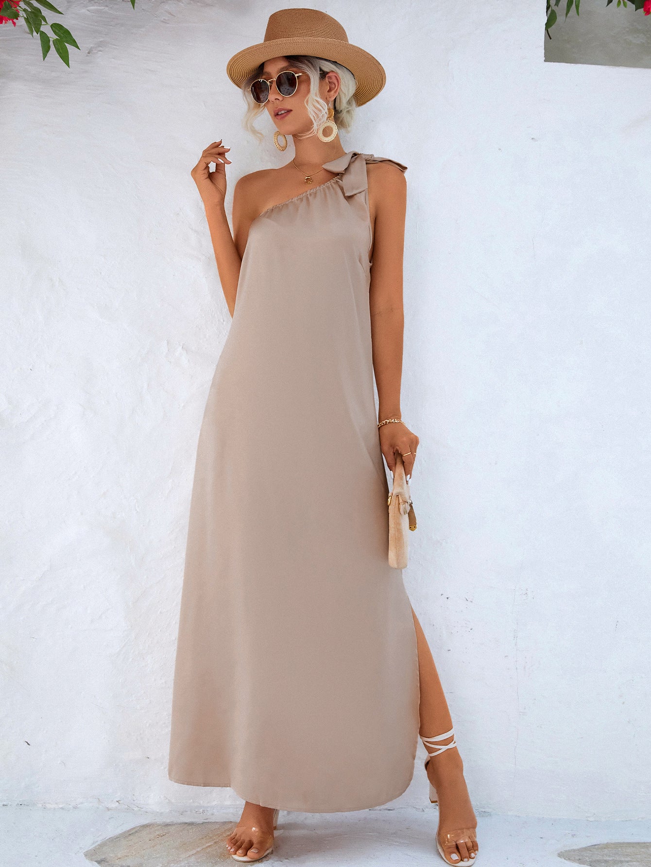 Women’s One-Shoulder Slit Maxi Dress