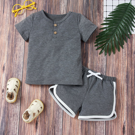 Children’s Girls Round Neck Buttoned T-Shirt and Shorts Set