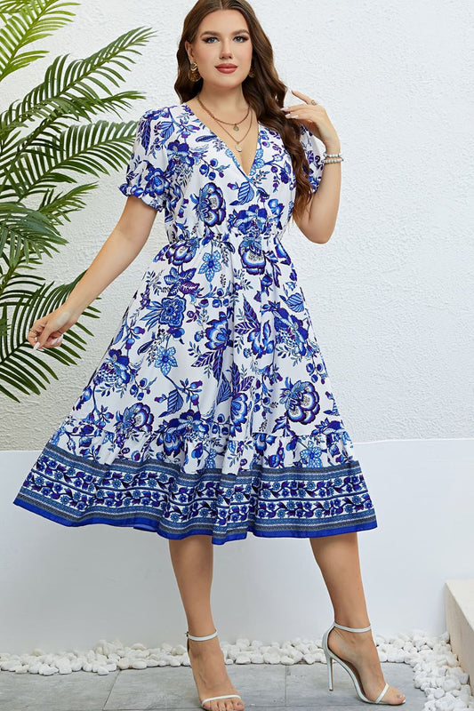 Women’s Plus Floral Flounce Sleeve Surplice Dress