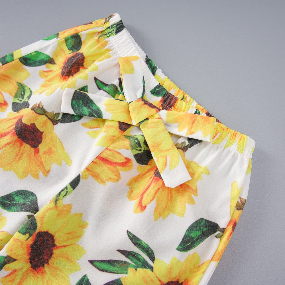 Women’s Square Neck Tank and Sunflower Print Pants Set