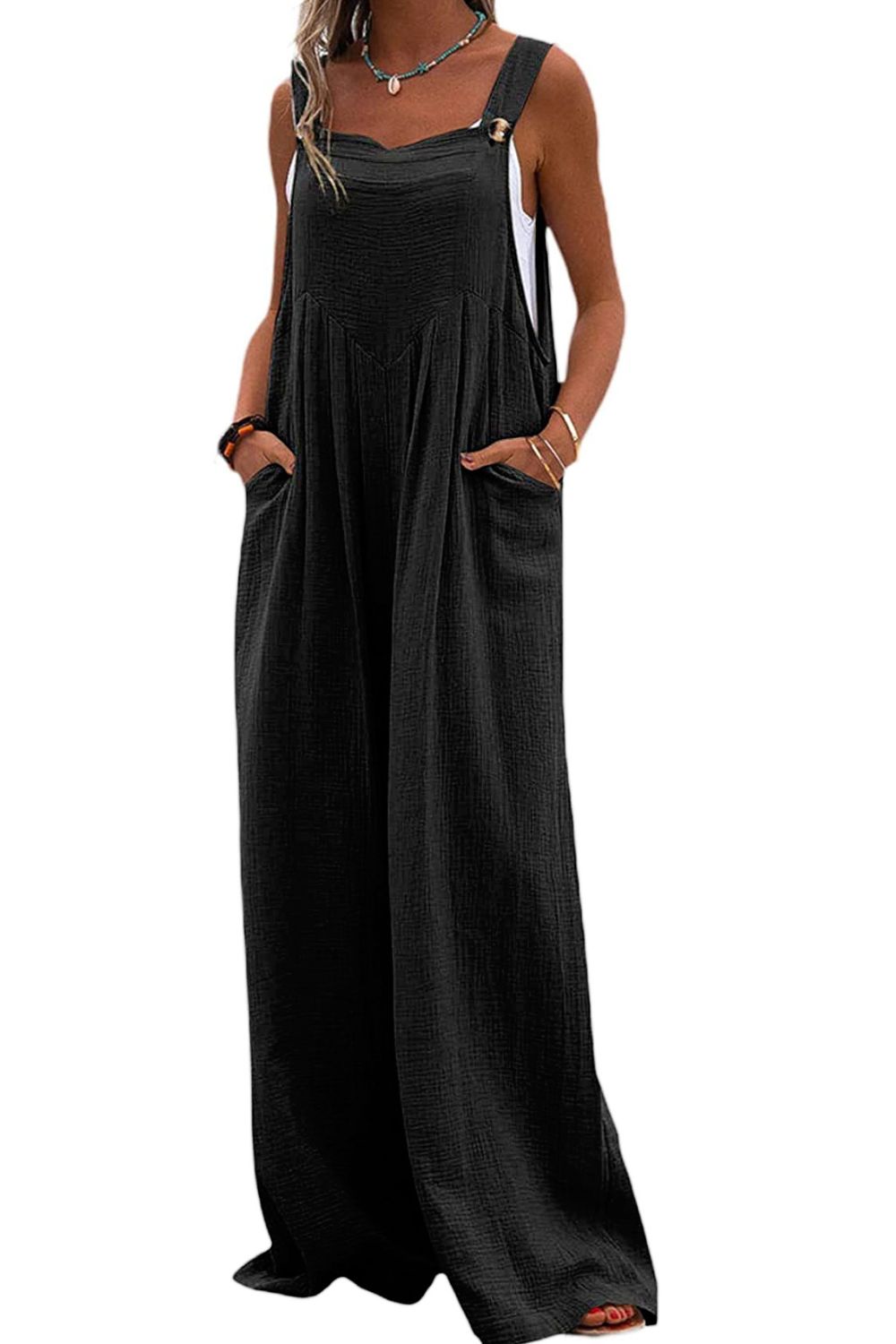 Women’s Sleeveless Wide Leg Jumpsuit with Pockets