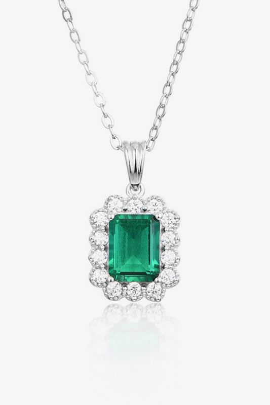 Women’s 1.5 Carat Lab-Grown Emerald Pendant 925 Sterling Silver Necklace