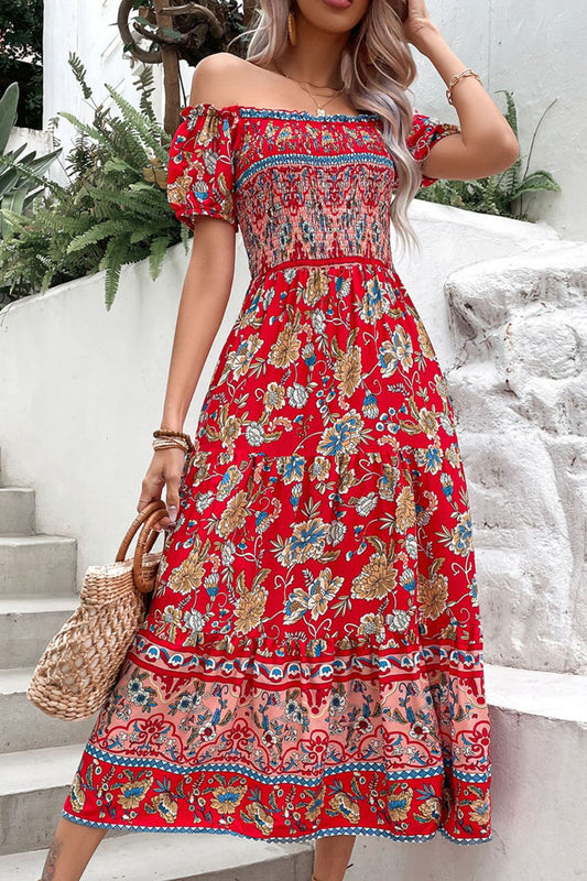 Women’s Floral Off-Shoulder Smocked Midi Dress