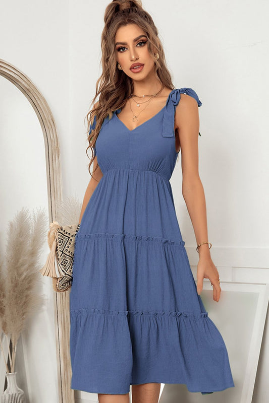 Women’s Tie Shoulder V-Neck Tiered Dress