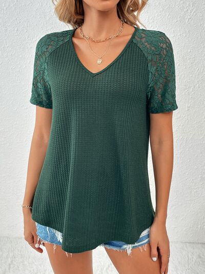 Women’s Lace Detail V-Neck Short Sleeve T-Shirt