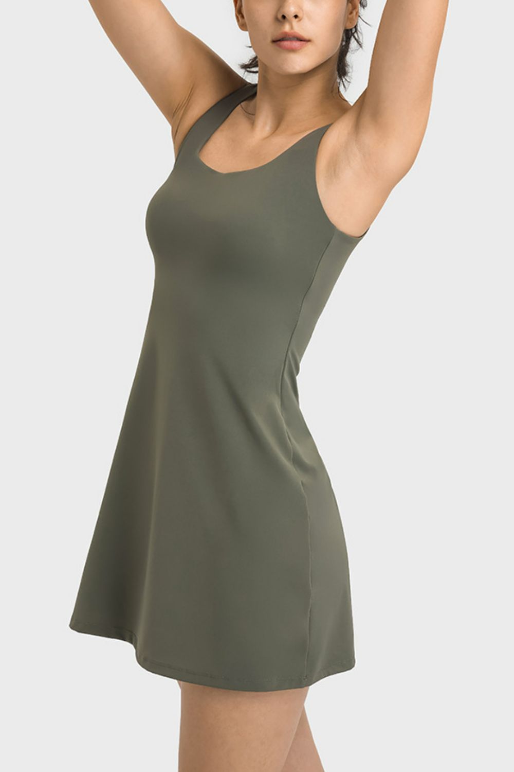 Women’s Square Neck Sports Tank Dress with Full Coverage Bottoms