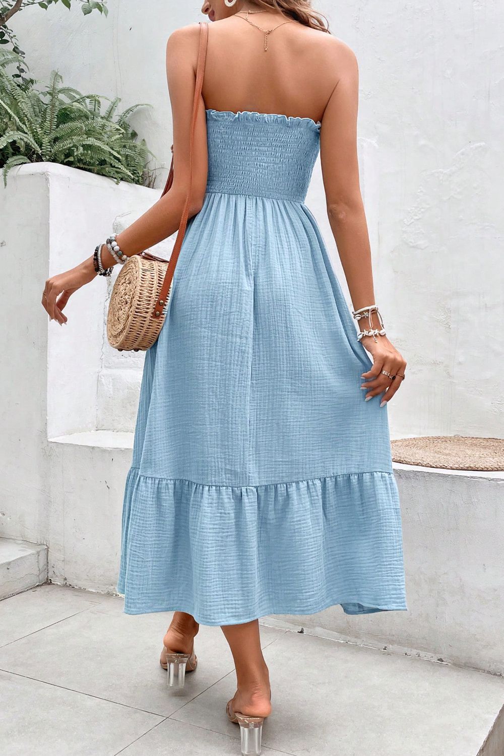 Women’s Sweetheart Neck Buttoned Sleeveless Midi Dress