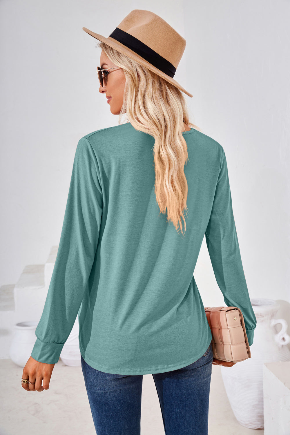 Women’s Square Neck Ruched Long Sleeve Blouse