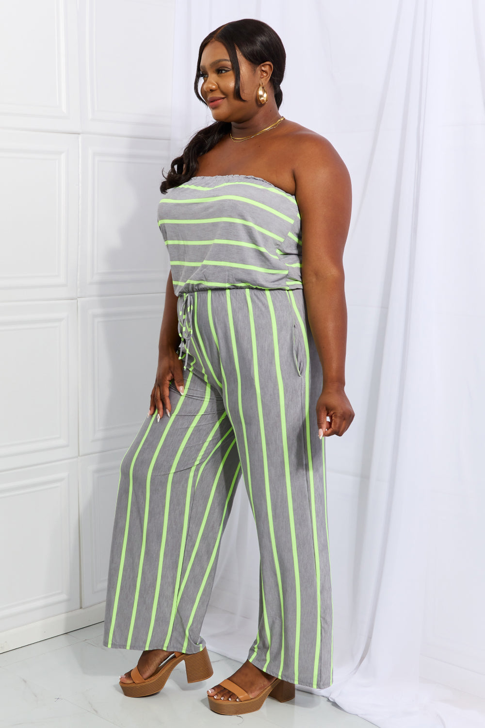 Women’s Sew In Love Pop Of Color Full Size Sleeveless Striped Jumpsuit