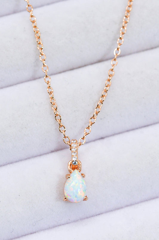 Women’s Opal Pendant 925 Sterling Silver Chain-Link Necklace