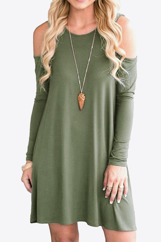 Women’s Cold-Shoulder Long Sleeve Round Neck Dress