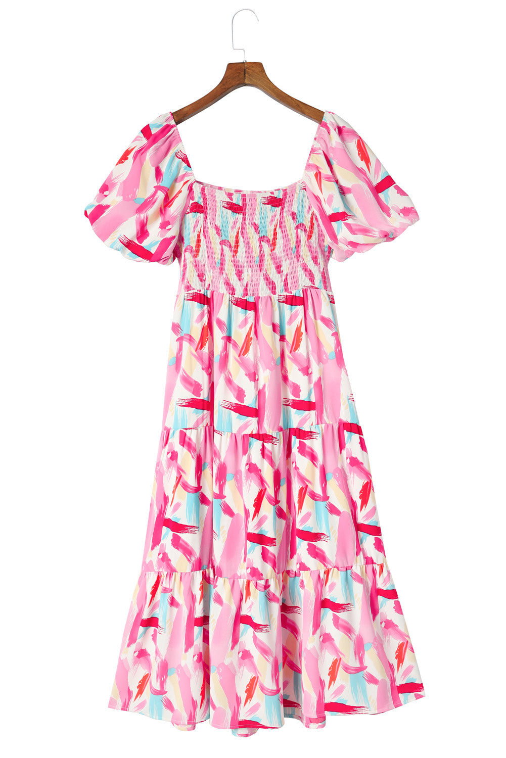 Women’s Printed Square Neck Tied Smocked Dress