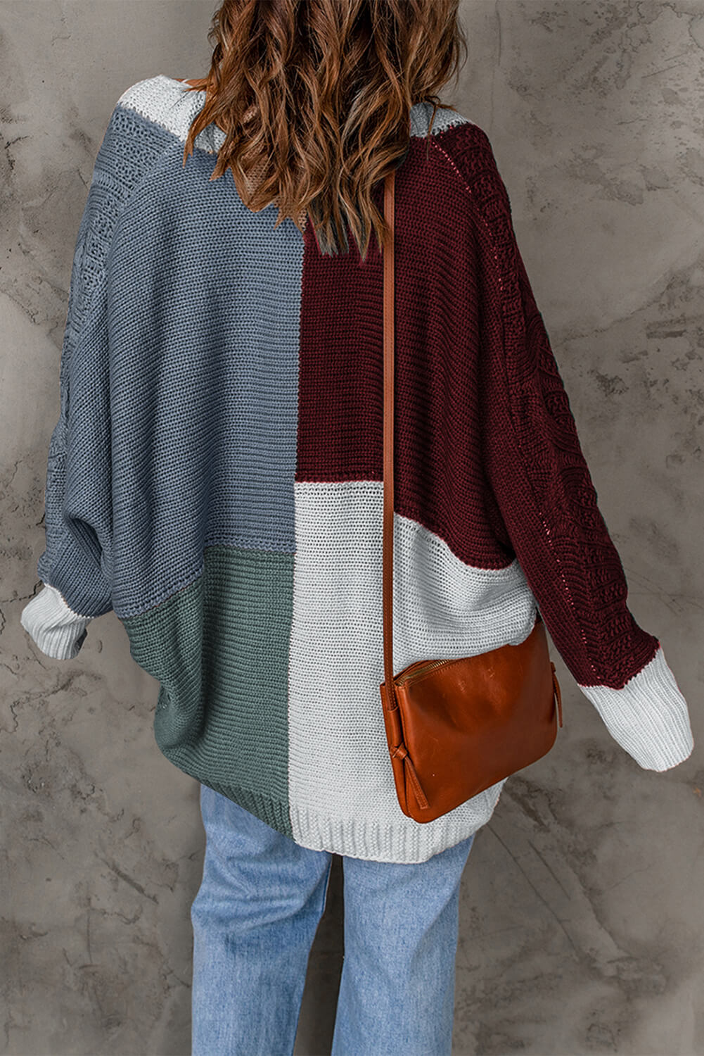 Women’s Color Block Cable-Knit Batwing Sleeve Cardigan