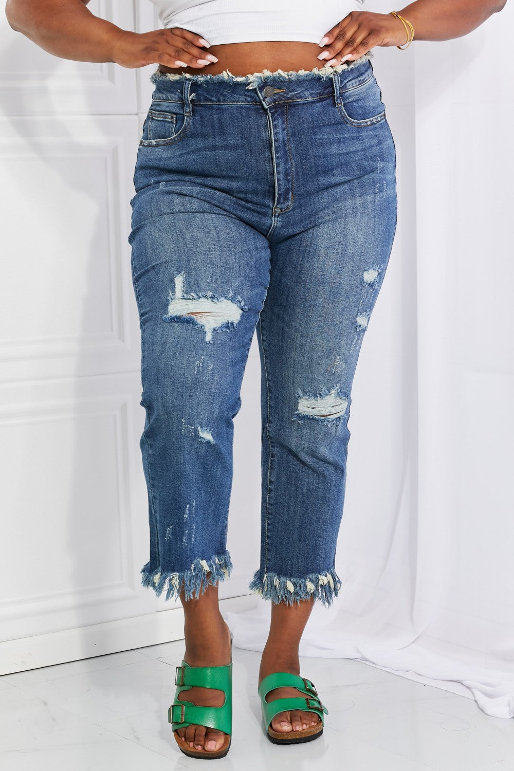 Women’s RISEN Full Size Undone Chic Straight Leg Jeans