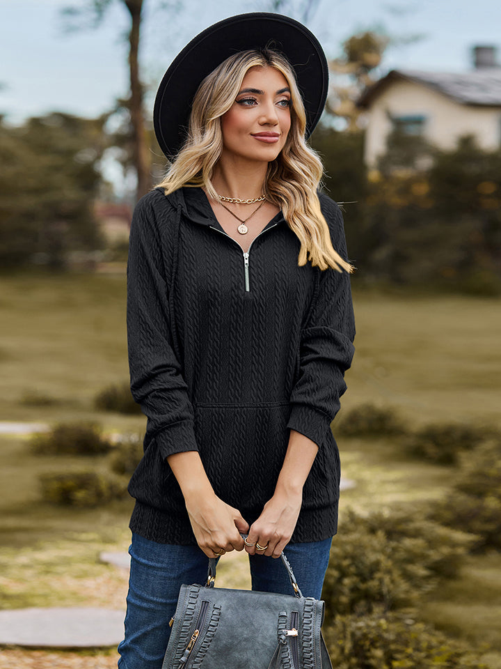 Women’s Cable-Knit Zip-Up Hooded Blouse
