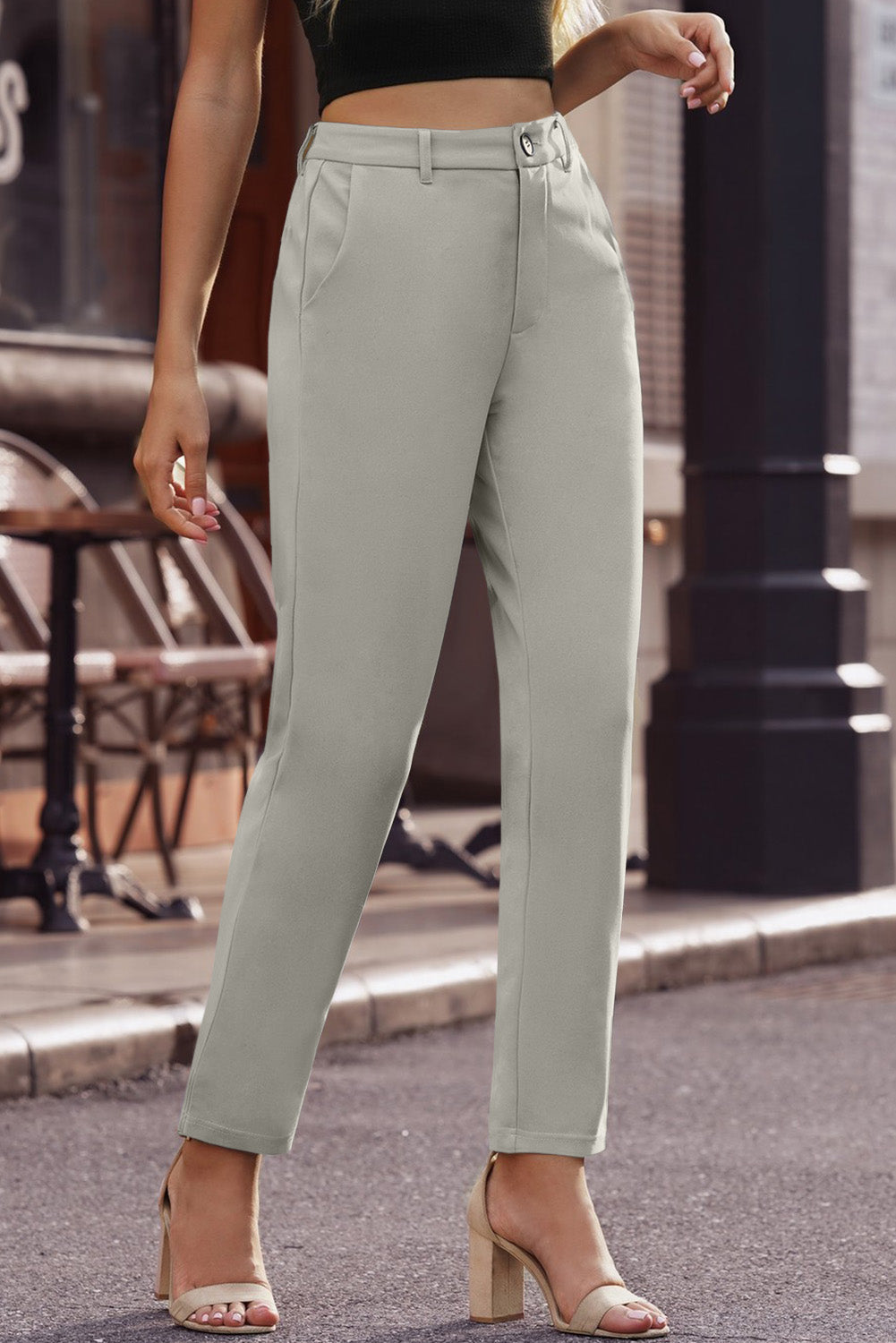 Women’s Ankle-Length Straight Leg Pants with Pockets
