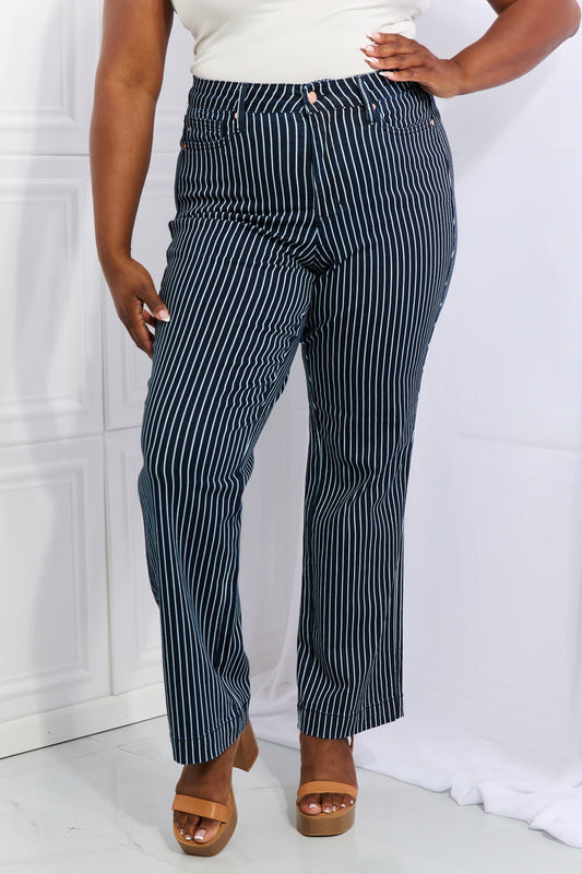 Women’s Judy Blue Cassidy Full Size High Waisted Tummy Control Striped Straight Jeans