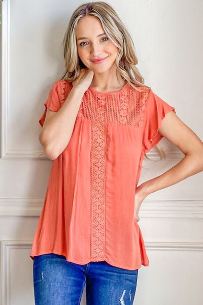 Women’s And The Why Lace Detail Ruffle Short Sleeve Blouse