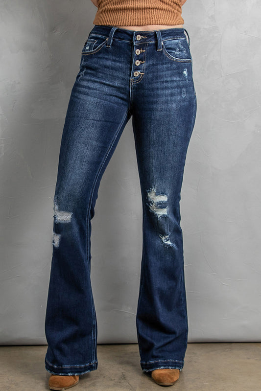 Women’s Button Fly Distressed Bootcut Jeans