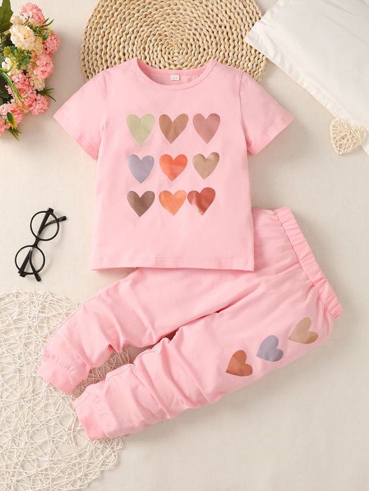Children’s Girls Heart Print T-Shirt and Joggers Set