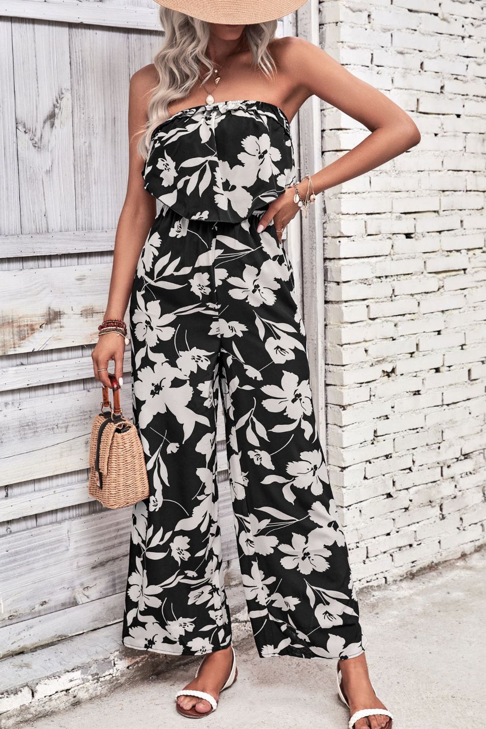 Women’s Floral Strapless Wide Leg Jumpsuit