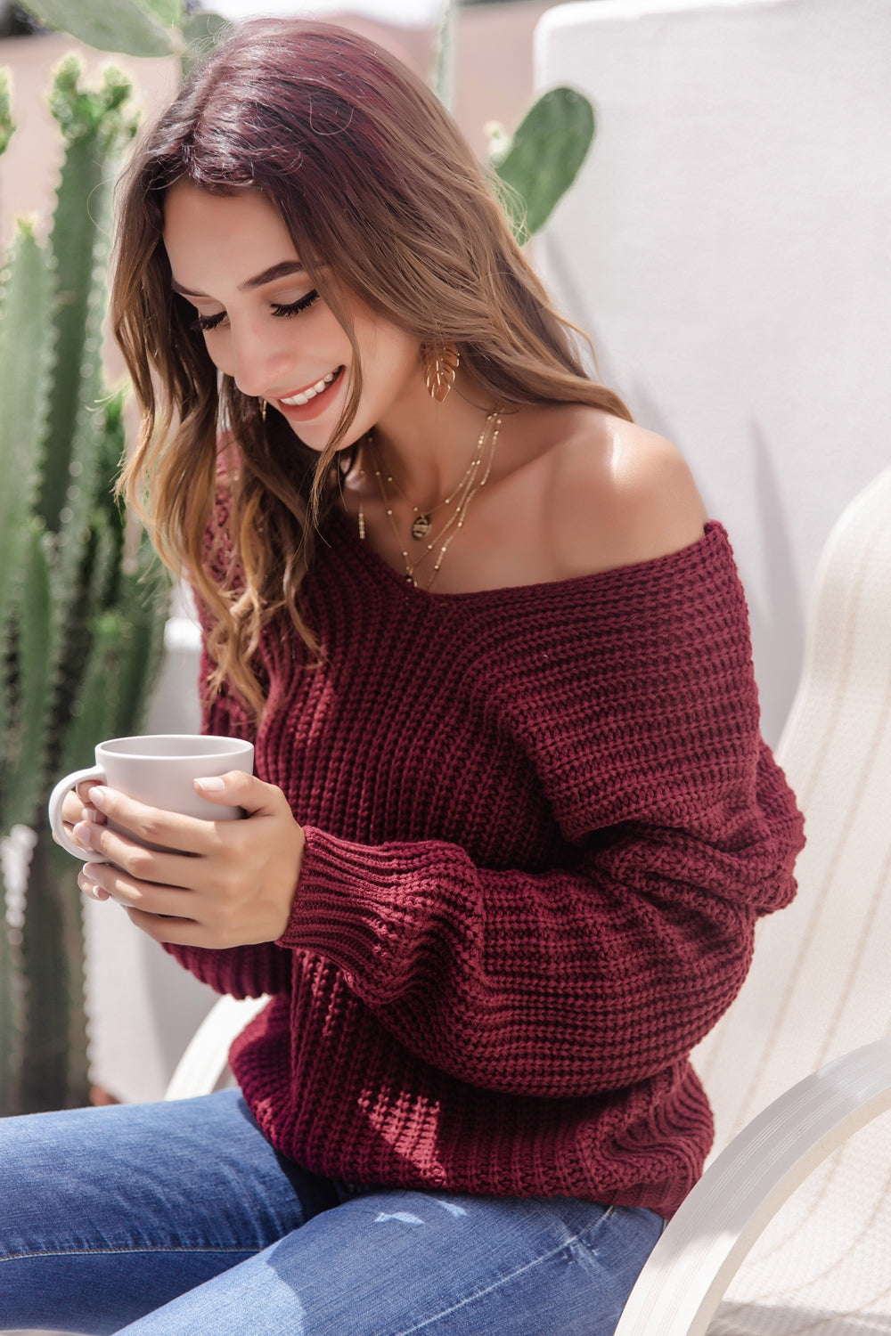 Women’s V-Neck Ribbed Knit Sweater