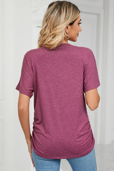 Women’s Ruched V-Neck Short Sleeve T-Shirt