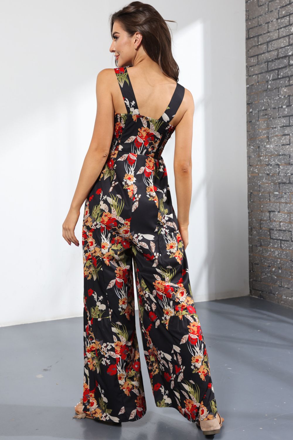 Women’s Floral Square Neck Wide Leg Jumpsuit