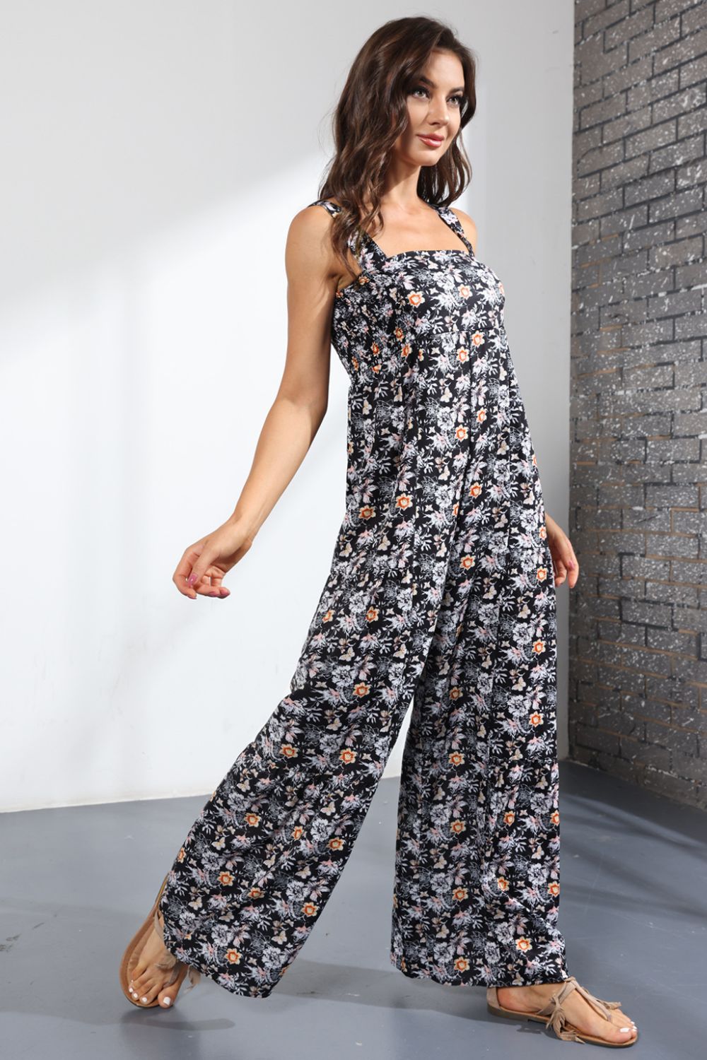 Women’s Floral Square Neck Wide Leg Jumpsuit