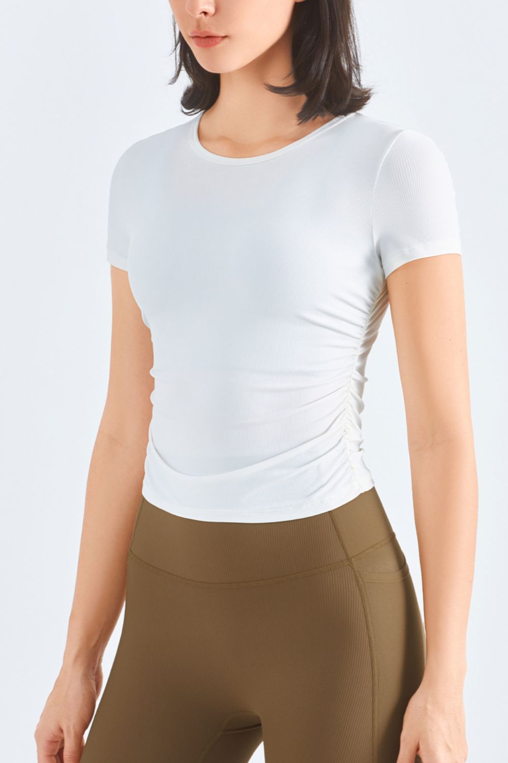 Women’s Ruched Round Neck Sports Top