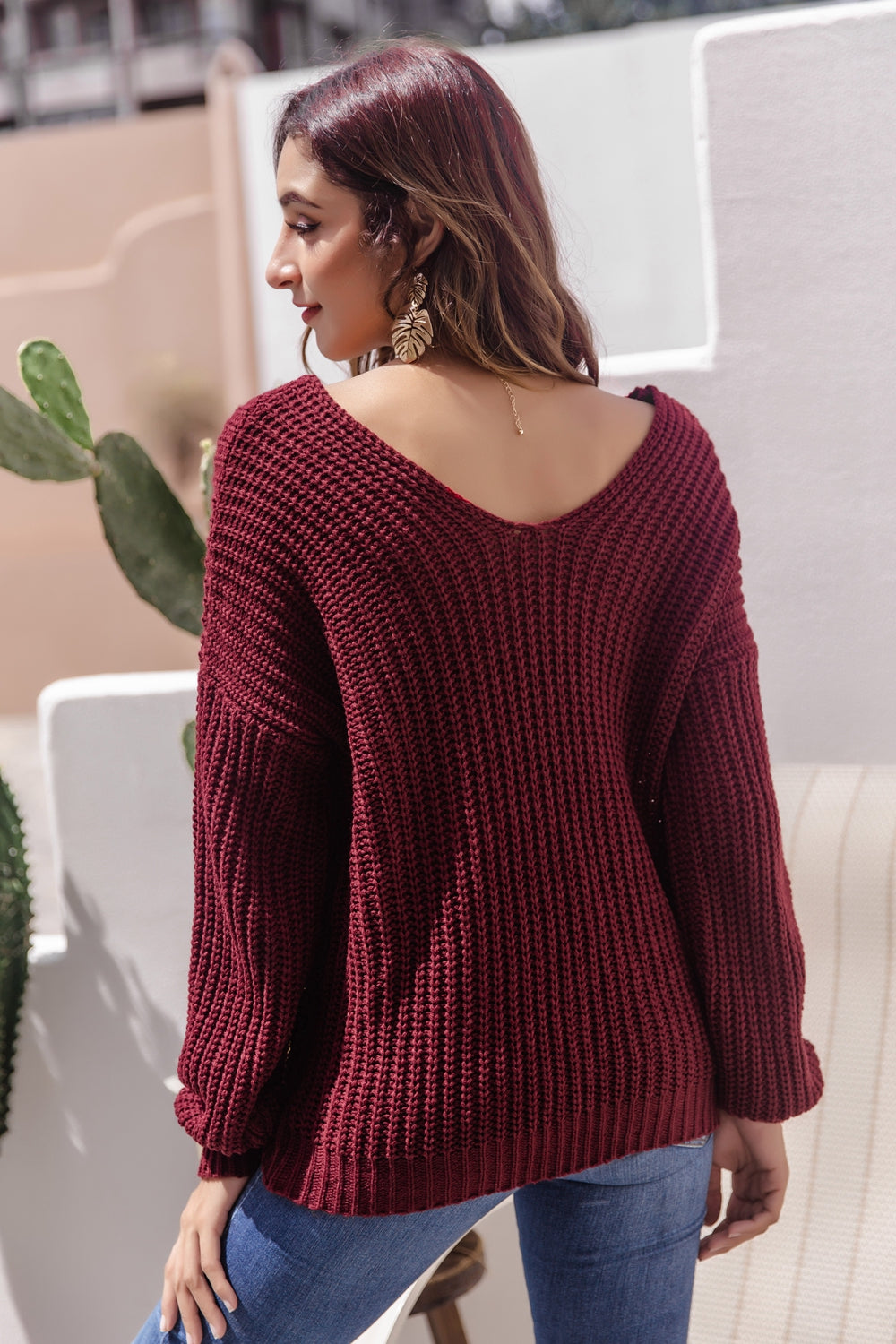 Women’s V-Neck Ribbed Knit Sweater