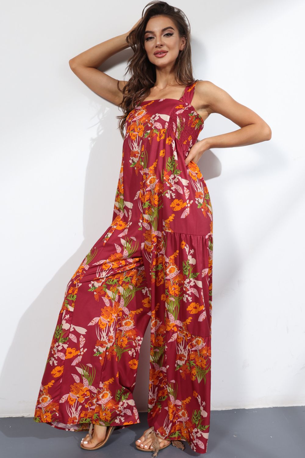 Women’s Floral Square Neck Wide Leg Jumpsuit