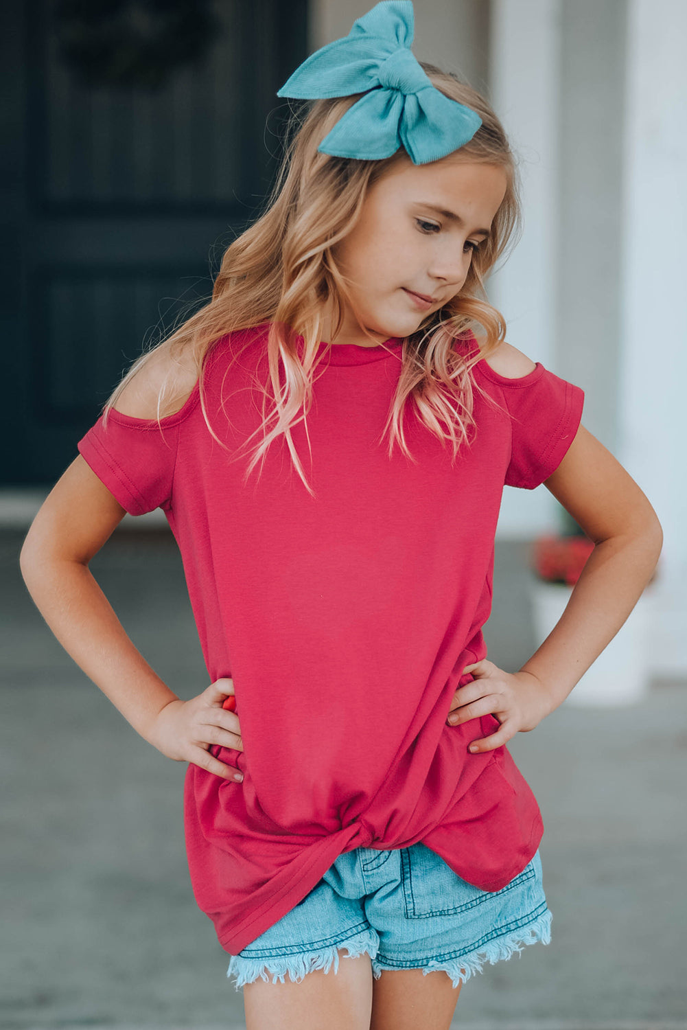 Children’s Girls Cold-Shoulder Twist Front T-Shirt