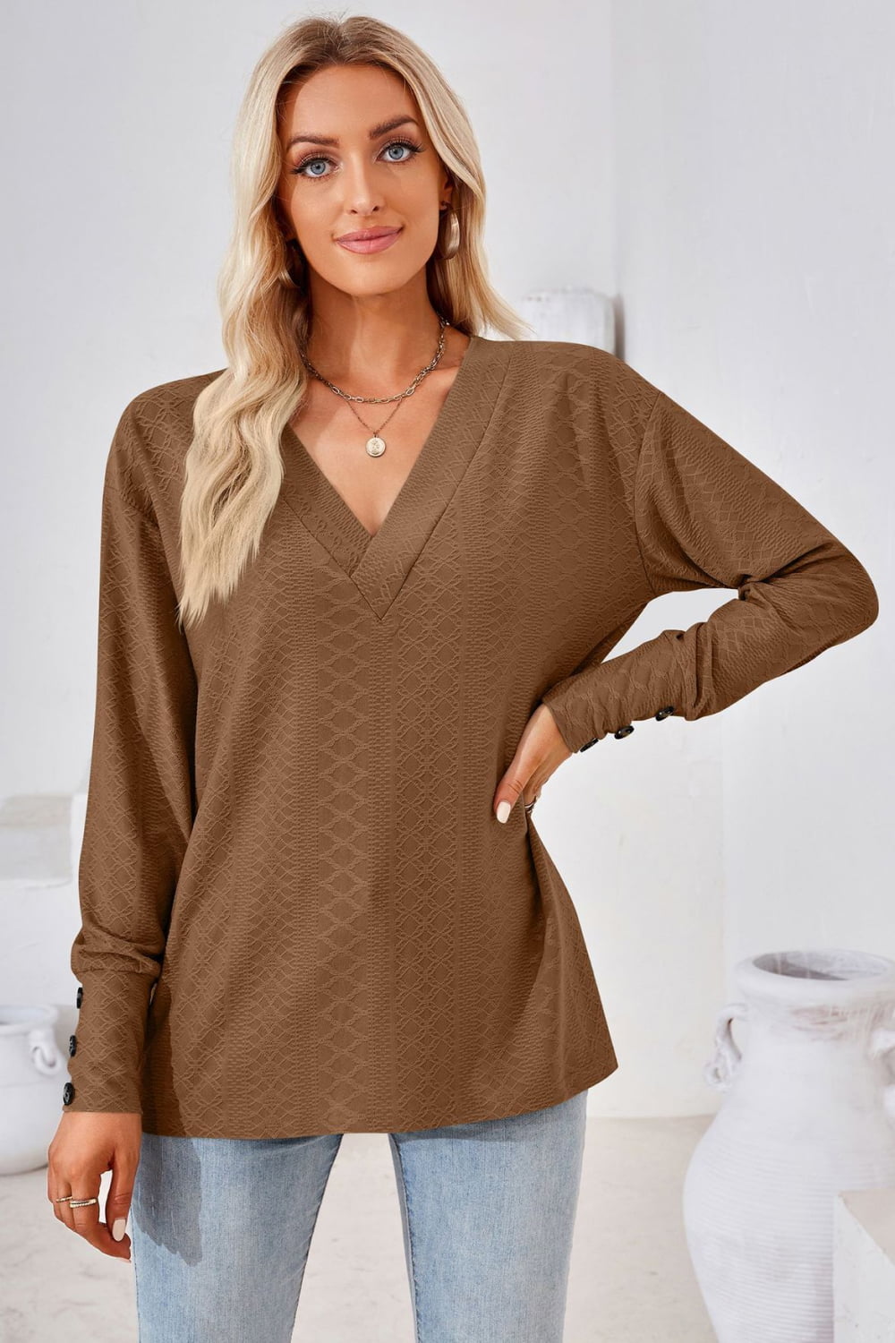 Women’s V-Neck Long Sleeve Blouse