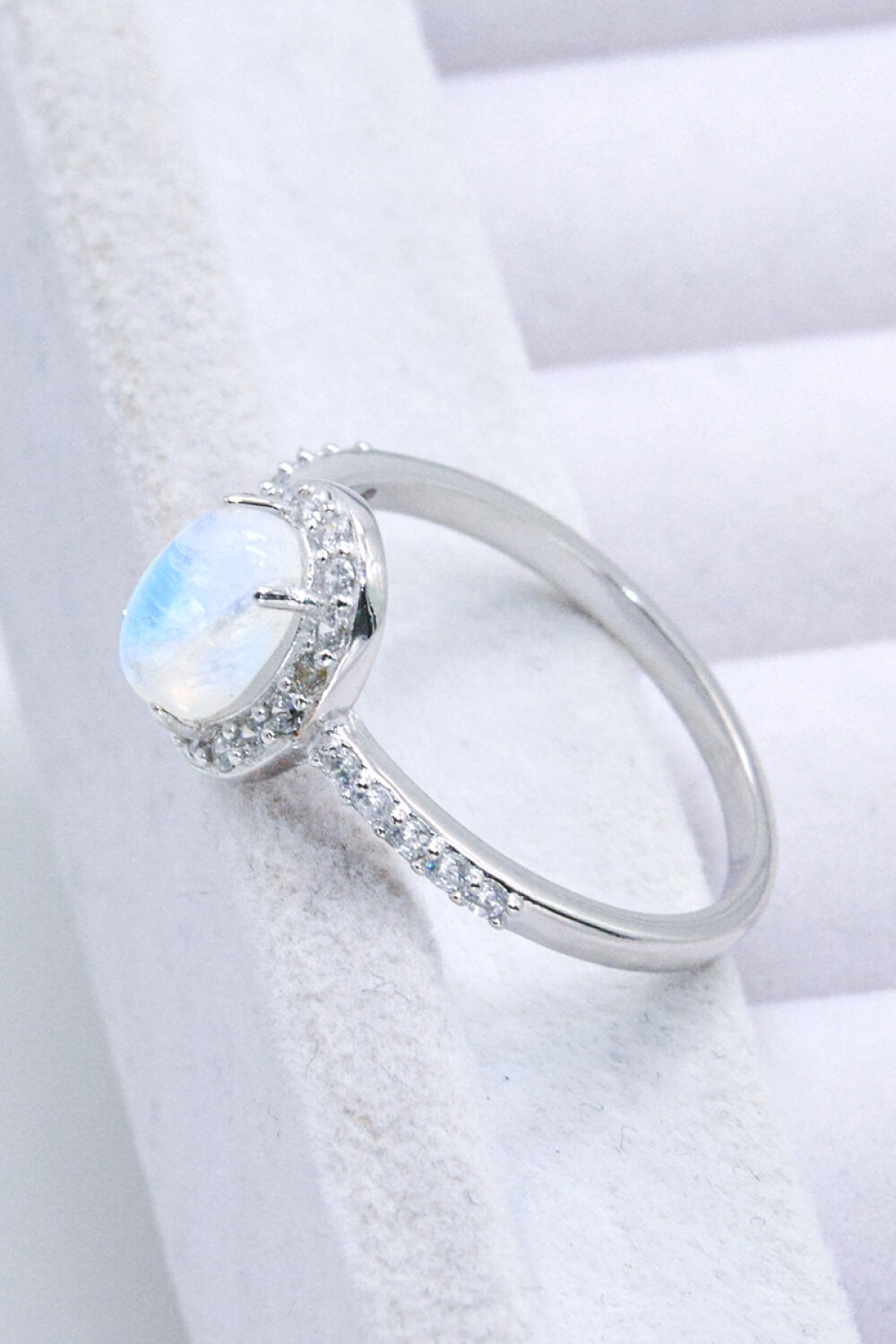 Women’s 925 Sterling Silver Natural Moonstone Halo Ring