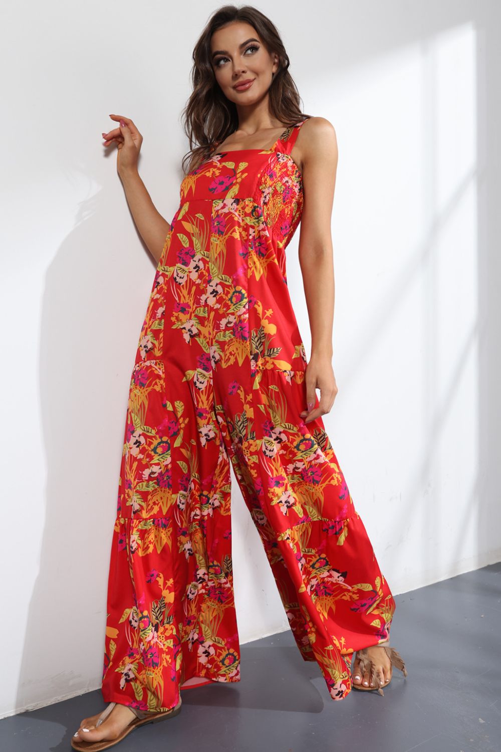 Women’s Floral Square Neck Wide Leg Jumpsuit