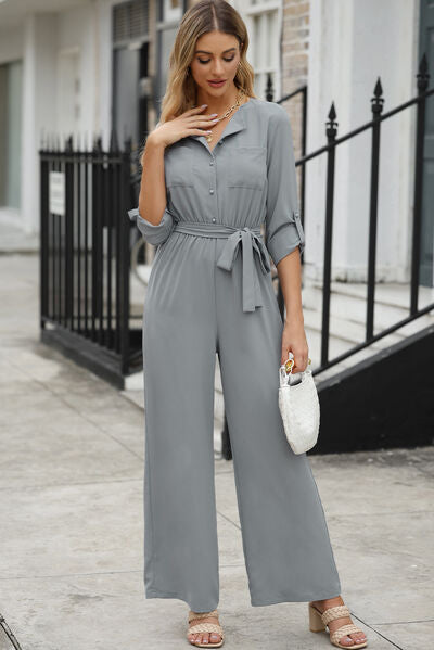 Women’s Pocketed Tied Wide Leg Jumpsuit