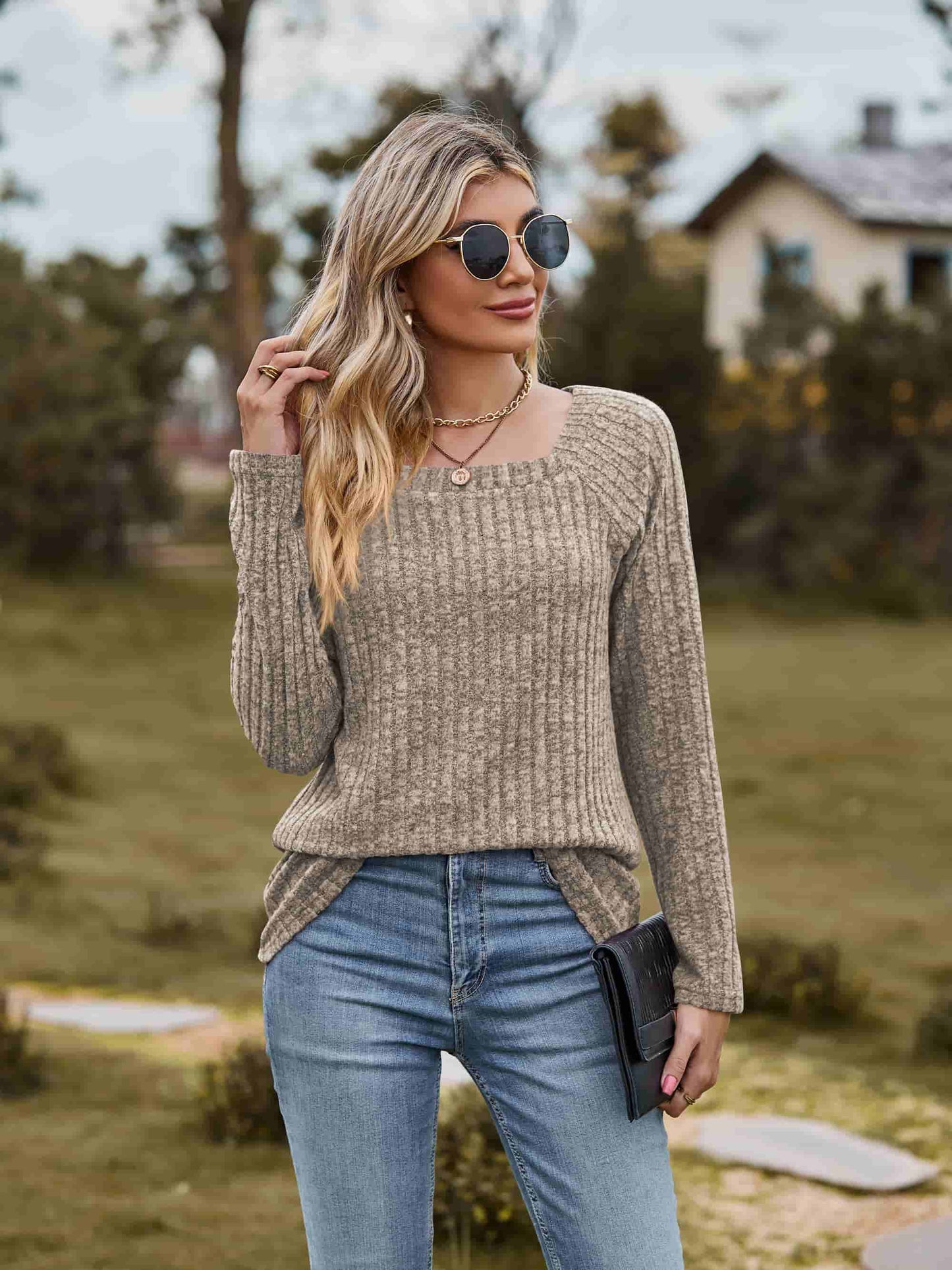 Women’s Ribbed Square Neck Long Sleeve Tee