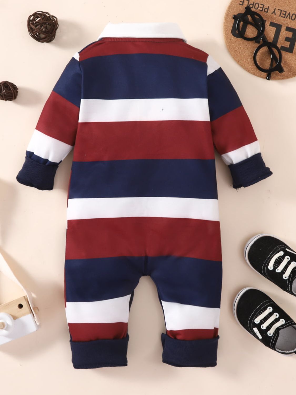 Baby Boy Striped Collared Neck Jumpsuit