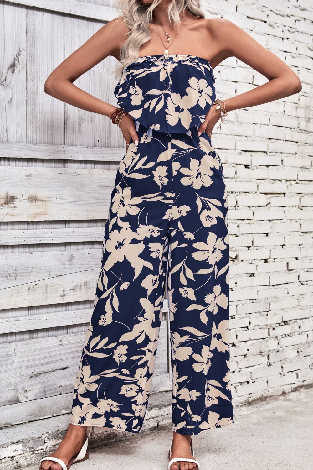 Women’s Floral Strapless Wide Leg Jumpsuit