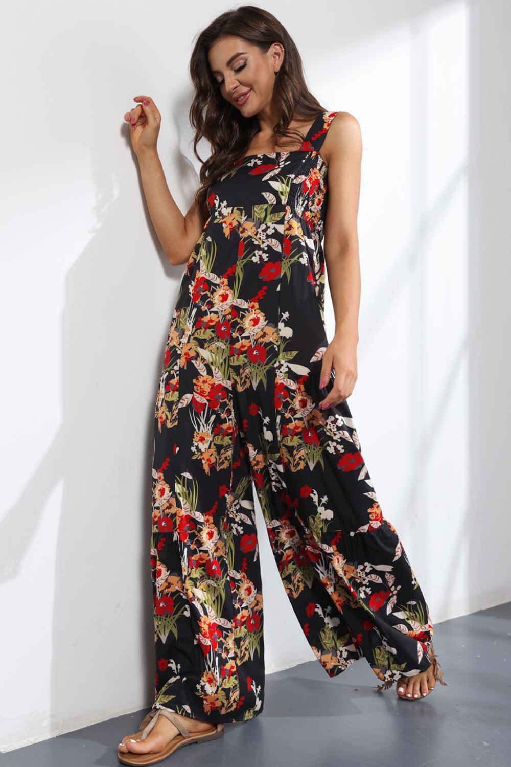 Women’s Floral Square Neck Wide Leg Jumpsuit